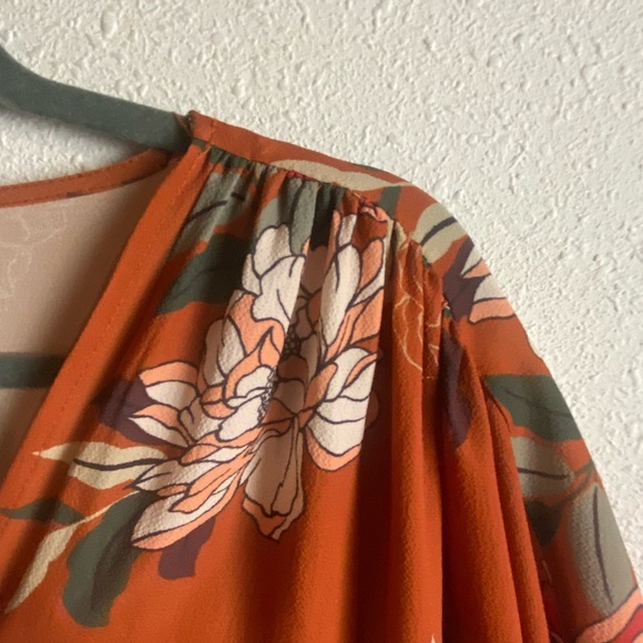 Umgee Size Small Kimono Open Front Floral Burnt Orange Longlined Tropical Boho - Picture 5 of 7